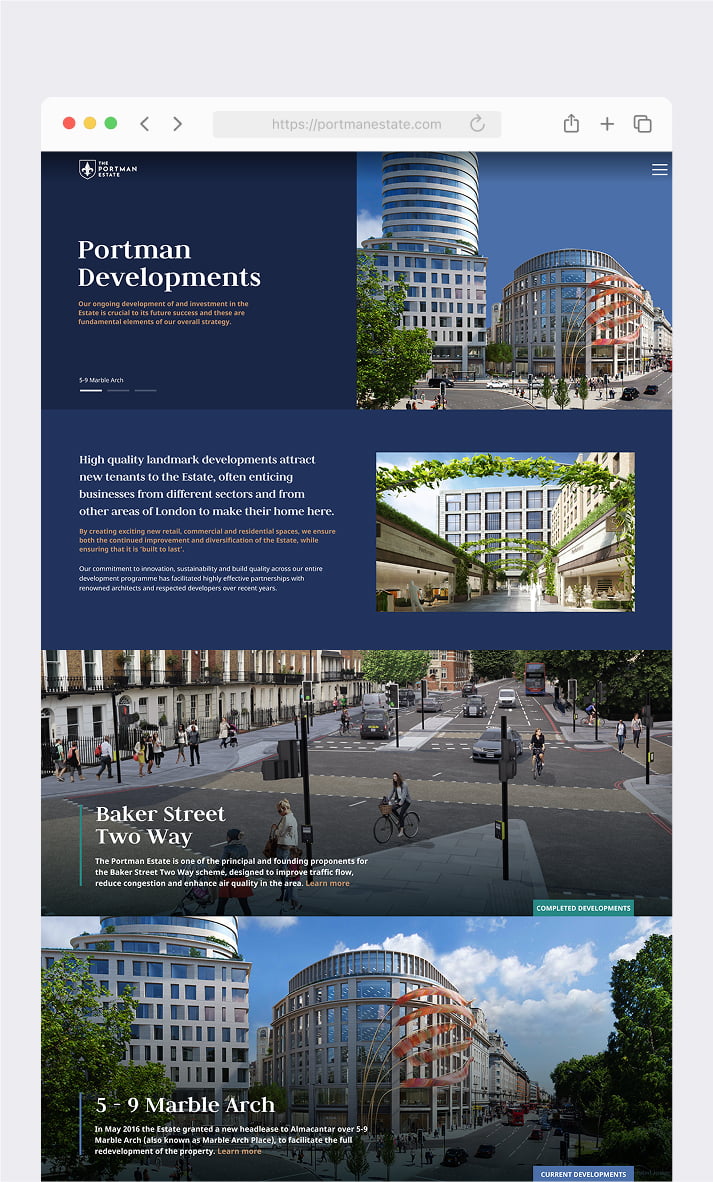 Portman Estate property development website design for London real estate and digital marketing