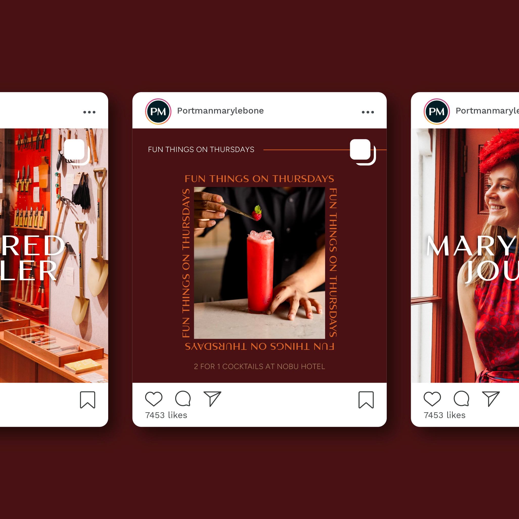 Portman Marylebone social media post promoting London dining, cocktails and retail experiences