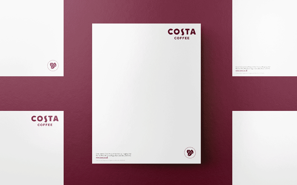 Costa Coffee brand guidelines notebook Costa Coffee brand guidelines notebook showing logo design for digital marketing and website development