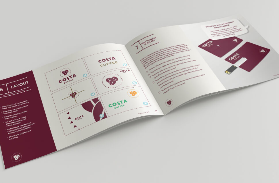 Costa Coffee brand guidelines booklet Costa Coffee brand guidelines booklet for digital marketing, website design and print branding