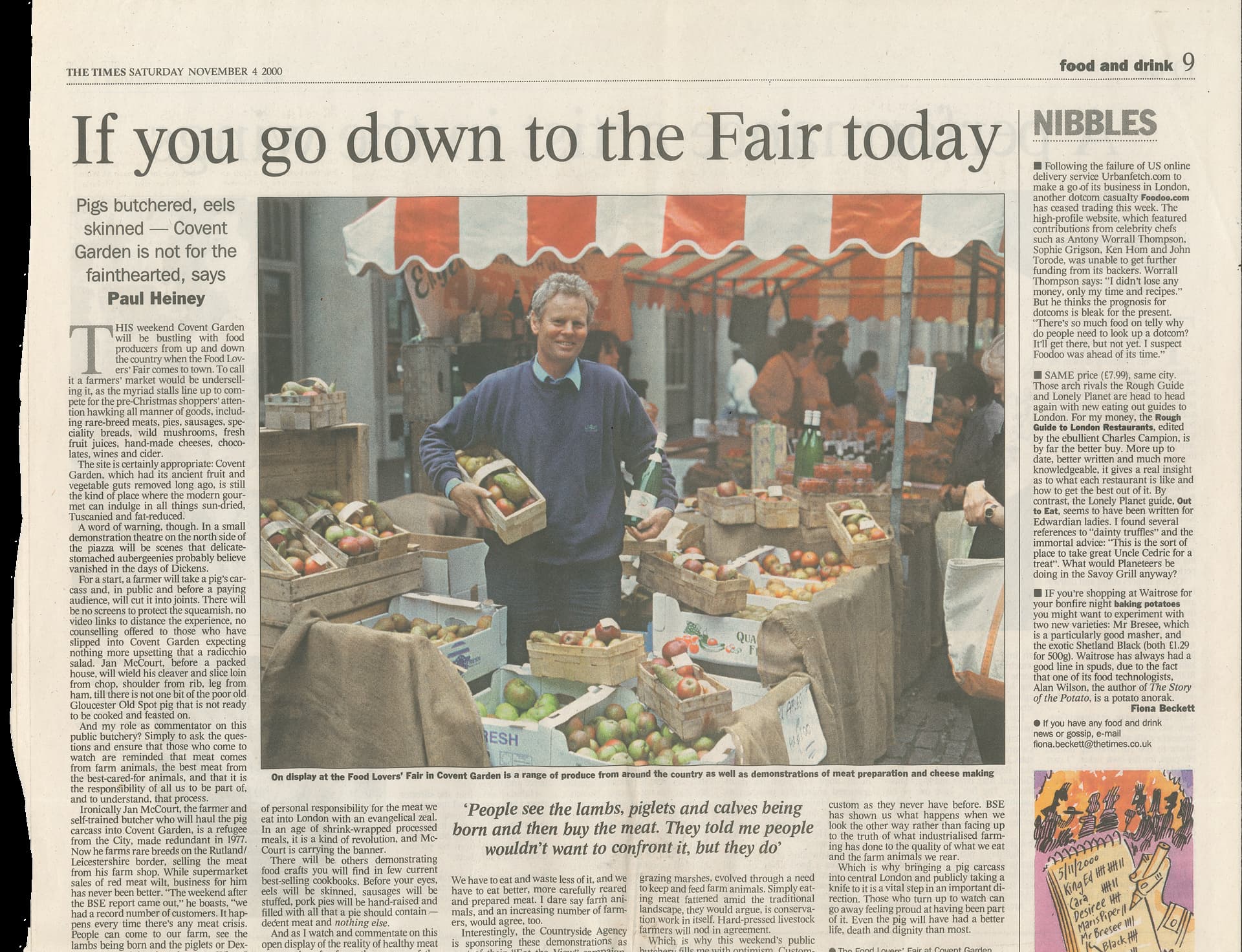 The Times newspaper article featuring British apples at Covent Garden Food Lovers’ Fair, showcasing UK apple producers, fresh produce, and food market culture.
