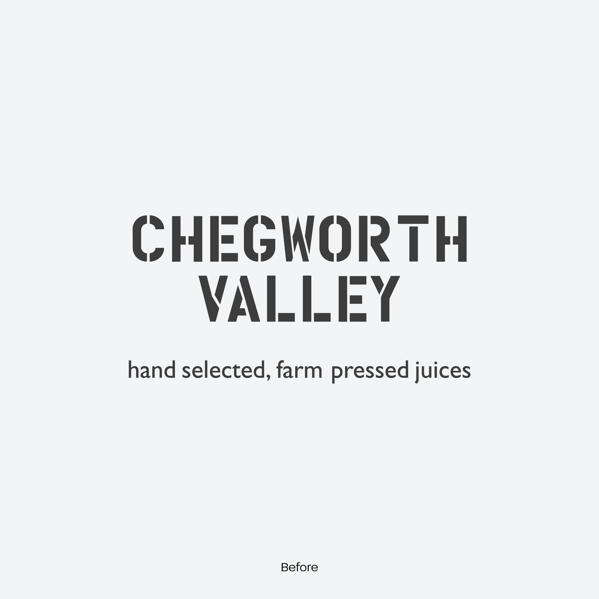 Chegworth Valley logo with tagline “hand selected, farm pressed juices,” representing an English farm juice brand specialising in fresh apple and fruit juices from Kent.