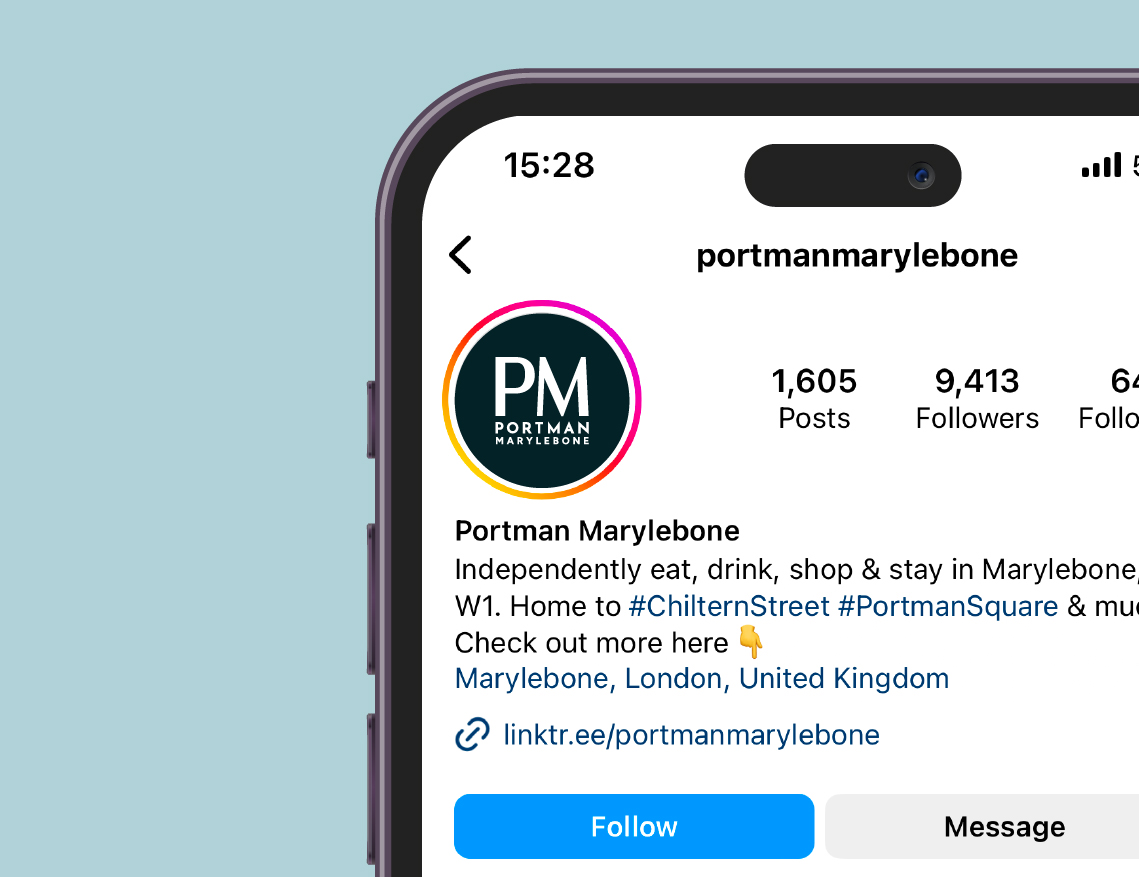 Portman Marylebone social media Portman Marylebone social media profile showcasing London property marketing, retail branding and social media design