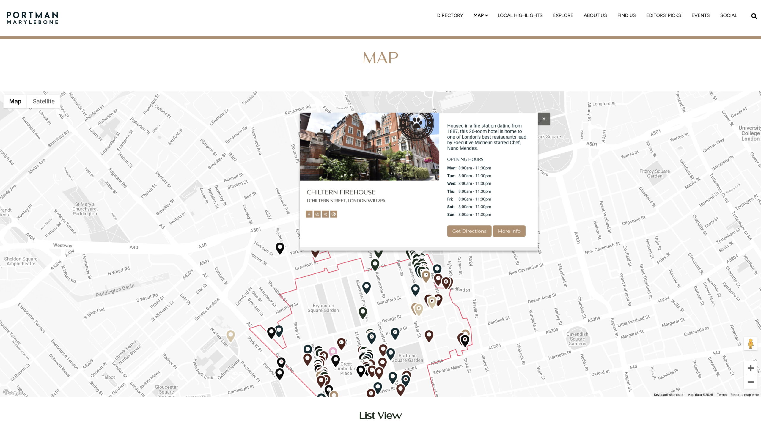 Portman Marylebone interactive map Portman Marylebone interactive map built with CRM-powered website development and location-based search