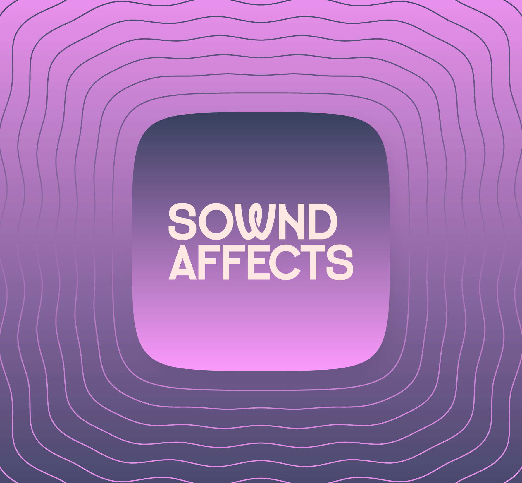 Sownd Affects logo with layered wave graphics on a purple gradient background