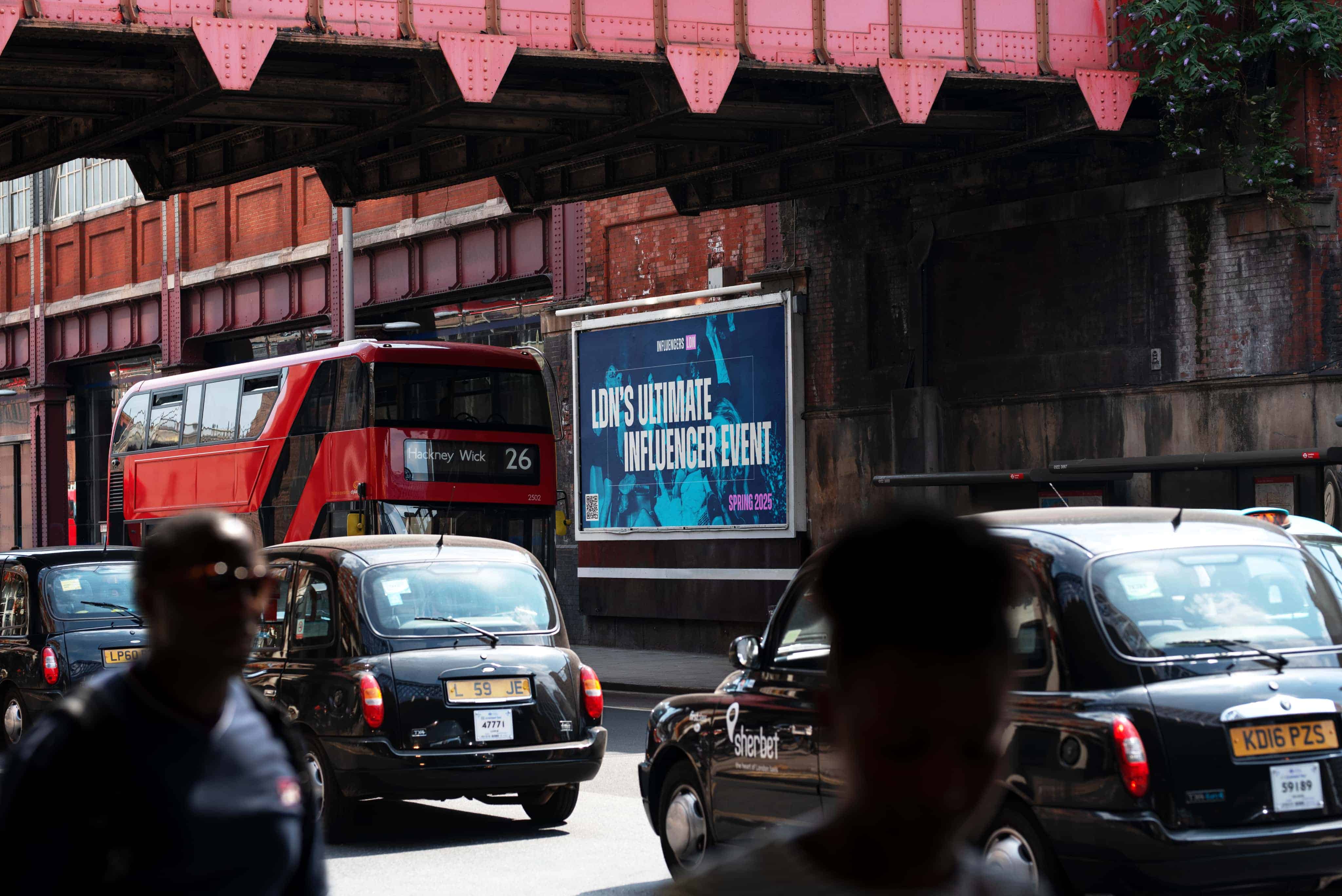 Influencers LDN street banner mockup created through CRM-driven brand strategy and digital marketing