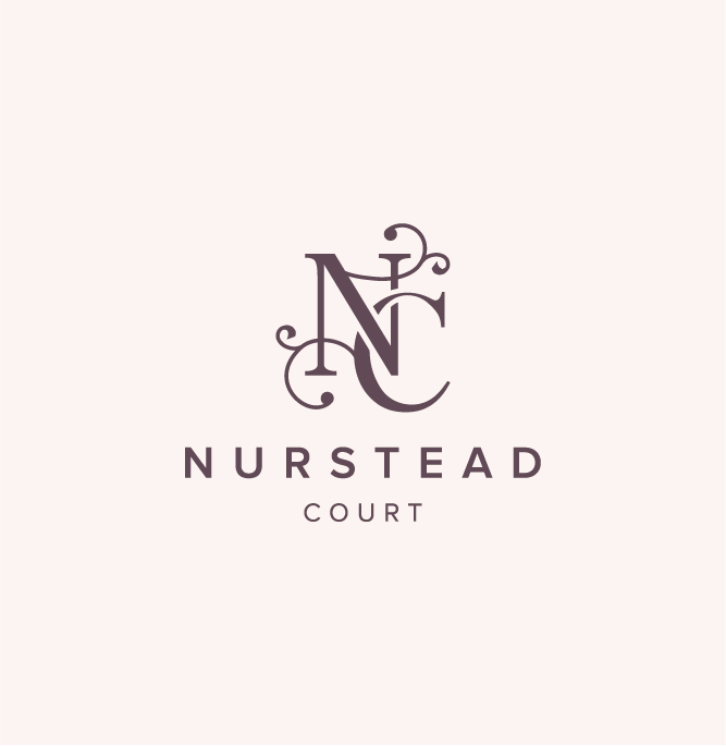 Nurstead Court logo in soft pink designed as part of luxury brand strategy and professional website design services for a client website