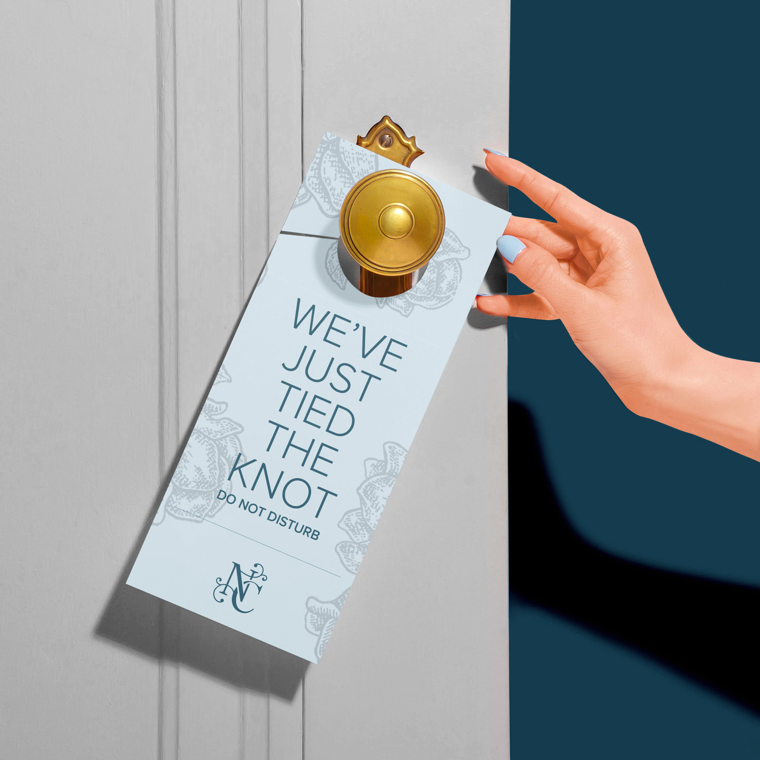 Nurstead Court printed door hanger design showcasing luxury brand identity and integrated website and brand development work
